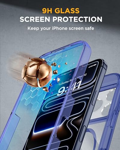 Image of Miracase for iPhone 17 Pro Max Case 6.9 inch Full-Body Phone Case with Built-in Glass Screen Protector& Full Camera Protector,[Magnetic with MagSafe] Drop Proof 17 ProMax Cover, Clear Blue