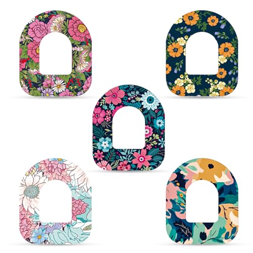 25pcs Adhesive Patches for Omnipod 5, Waterproof & Sweatproof Insulin Sensor Cover Adhesive Tape Glucose Monitor Protective Sticker Compatible with Omnipod 5 Overpatches (Floral Styles)