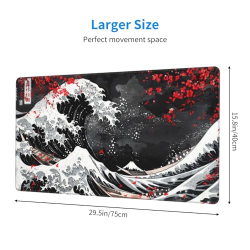 マウスパッド 大型 ゲーミング ブラック 朦朧 津波 浮世絵 富士山 マウスマット デスクマット 特大 おおきい キーボードパッド ゴム底 光学式 マウス対応 滑り止め 耐久性 良い おしゃれ かわいい 防水 サイバーカフェ オフィス最適 適度な表面摩擦 40cm X 75cm