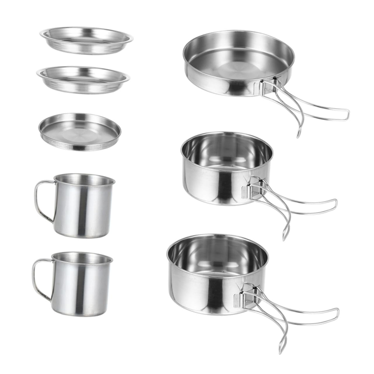 Abaodam Ensemble de Casseroles INOX 8 Pièces pour Camping Extérieur, Ustensiles Portables Pliables, Cuisson pour 5-6 Personnes, Vaisselle Randonnée Barbecue, Matériel Léger