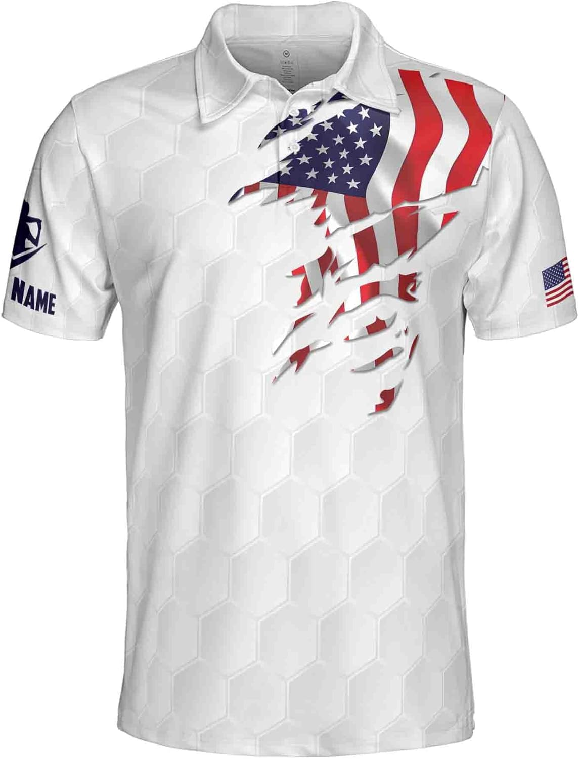 Custom Name American Flag Patriotic Golfer Golf Men's Polo Shirt S-5XL