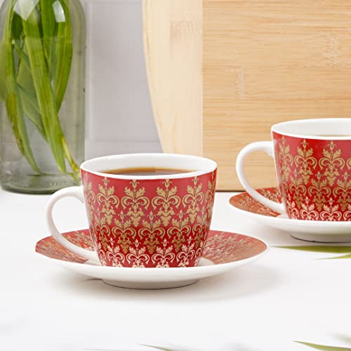 Image of Dandy Lines Premium Royal Cups and Saucers Set of 12 Red with Pure Gold - Luxury Tea Cups with Saucer - Cup and Saucer Set - Pack of 12 - Ideal for Tea Parties - Elegant Design - Durability and Style