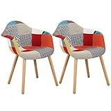 Elightry Chaises Salle à Manger Lot de 2 en Lin,Chaise de Cuisine avec Dossier en Bois,Multicolore