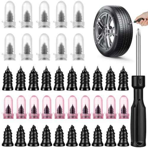AOOHA Clavos de Reparación de Neumáticos de Goma, 20PCS Repara Pinchazos Coche con Destornillador, 2 Tamaños Clavo de Goma para Neumáticos, Coche, Moto, Bicicleta, Camión (10S + 10L)