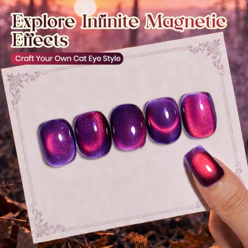 Image of Beetles Purple Cat Eye Gel Polish with Iridescent Effect | 15ml Purple Red Sunset Blaze Holographic Reflective Magnetic Glitter Gel for Women UV Curing Nail Art DIY Manicure Gift