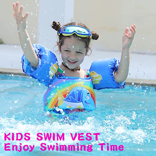 Colete de natação infantil com mangas de desenho animado com alça ajustável e segurança para criança