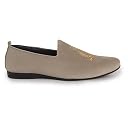 FAUSTO FST FOSMC-2021 TAUPE-43 Men Taupe Embroidered Slip-On Loafers | Royal Ethnic Party Shoes | Ethnic Juttis and Mojaris for Wedding Cushioned Insole (9 UK) gallery image