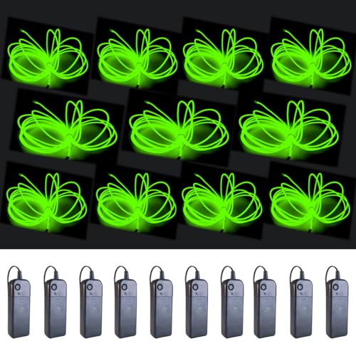 Image of MaxLax EL Wire Fluorescent Green 10-Pack, 16.4ft /5m Neon Light Wire with Noise Reduction and Battery Pack