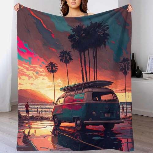 Plaid vintage surf art infroissable pour vos soirées cocooning au salon