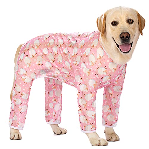 Dog Jumpsuit Prevent Shedding Hair Dog Onesie Surgery Recovery Suit Anti Licking Breathable Mesh Pet's Bodysuit, Pajamas for Big Dogs for Large After Surgery Summer(GTX02-pink Sheep-#34)