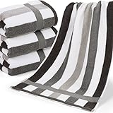 Jacquotha Quick Dry and Absorbent Hand Towels for Bathroom, Striped Hand Towel Set of 4 (Dark Grey &