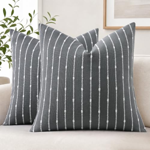 decorUhome Striped Decorative Throw Pillow Covers 18x18 Set of 2, Gray by decorUhome - Used condition - US$19.57