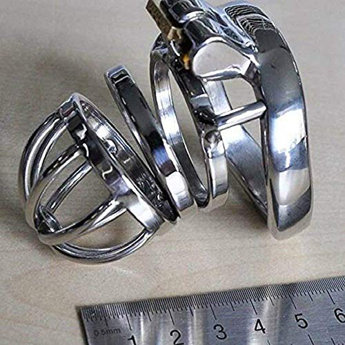 金属304ステンレス鋼男性用 純正ケージ ペニス拘束具 浮気防止 貞操帯 コックケージ 金縛りロック (リング：4.5 cm) - 画像2