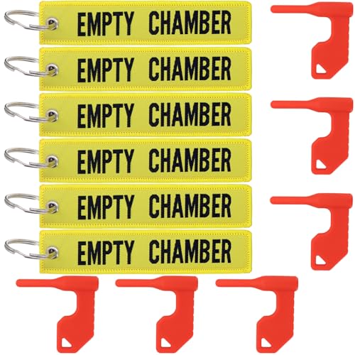 YONCONO 6 Pack Chamber Safety Flag for Rifle Handgun Shotgun with Bonus Bright Yellow Key Chain Tags - Universal Gun Accessories (Yellow)