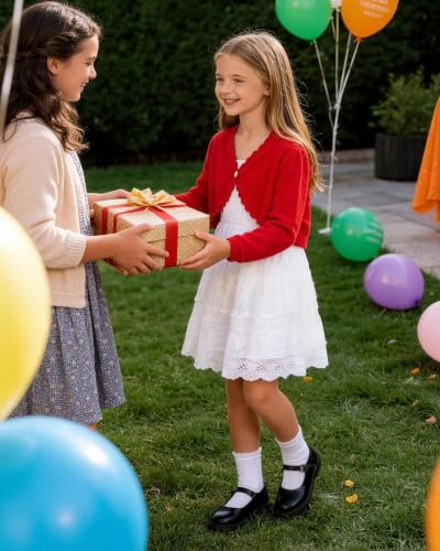 Image of Girls Cardigan, Girls Bolero Shrug Sweater, Kids Knit Hollow Out Long Sleeve, Button Cover Up Cropped Tops