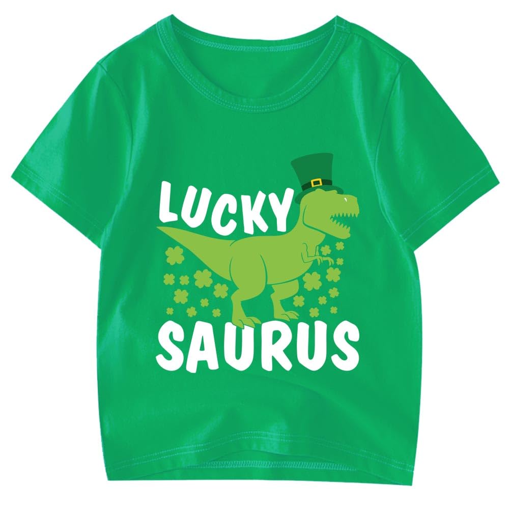 Kids St Patricks Day Shirt Boys Girls Irish Shamrock Clover Lucky Dinosaur Graphic Tees Toddler Short Sleeve T-Shirt Top