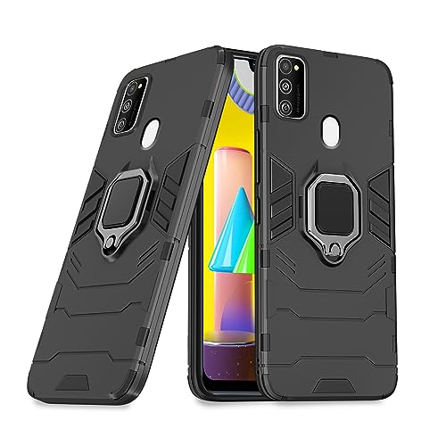 Pikkme Samsung Galaxy M21 / M30s / M21 2021 Back Cover | D5 Tough Armor Bumper | 360 Protection Case | Ring Holder Stand Case (Black)- Best and cheap mobile covers in India