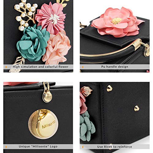 Milisente Evening Clutch Bag For Women Floral Square Box Evening Bags Crossbody Shoulder Handbags Flower Wedding Clutch Purse (Black) #TOP3