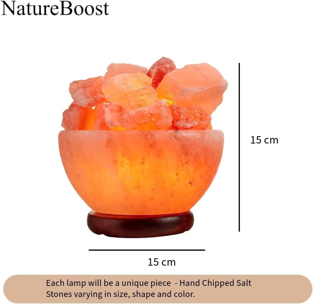 Himalayan Pink Salt Lamp Bowl with Chunks (BowlChunks) – Includes Dimmer Switch & 2 Bulbs, Unique Gift Idea