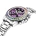 Women Colorful Diamond Watches Chronograph Rotatable Bezel Mineral Glass Luminous Watch Stainless Steel Waterproof Date Analog Quartz Watch Fashion Business Dress Wristwatch (Silver Purple)