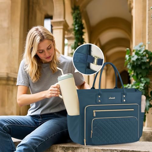 Image of LOVEVOOK Laptop Tote Bag for Women, Teacher Work Bags With Laptop Compartment, Computer Laptop Bag With Large Cup Holder, Professional Briefcase Business Large Handbag Gifts, 17 Inch Dark Teal