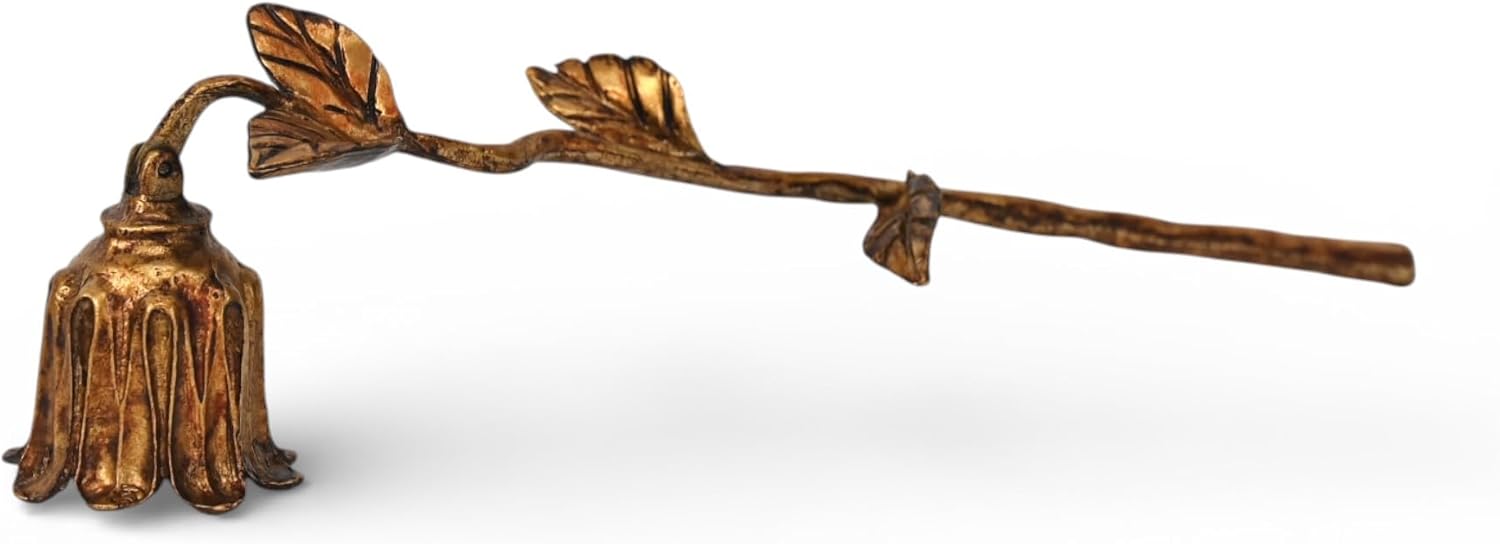 Gold Flower Shaped Candle Snuffer, 8.25 Inch Handcrafted Metal Candle Extinguisher for Living Room - Cheungs