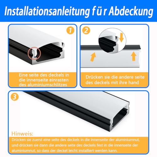 LED Profil Schwarz, 6X1M U Form Aluminium Profil Kanal für 12mm LED Streifen, Stripe Schiene Stripes Eckprofil Kanäle Leiste Diffusor Aluprofil mit Milchig Weißer Abdeckung und 90 Grad Eckverbindern
