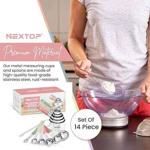 Nextop 14-Piece Stainless Steel Measuring Cups and Measuring Spoons Set with All Stackable Sizes and Leveler for Dry Ingredients, Complete Set for Kitchen & Baking Measuring Tools (Peach Set) by Nextop - Used condition - Image 4