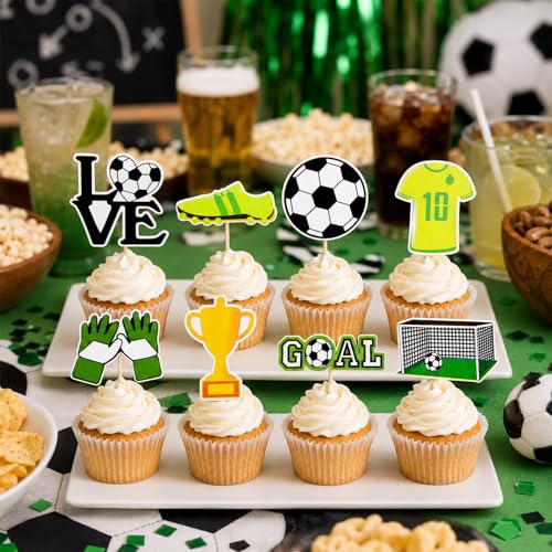 Oeyliz Soccer Cupcake Toppers 24 Pcs Soccer Ball Cupcake Toppers Soccer Cake Topper Decorations Cupcake Picks for 2026 Soccer Sports Theme Party Decorations Game Day Party Supplies — view 3