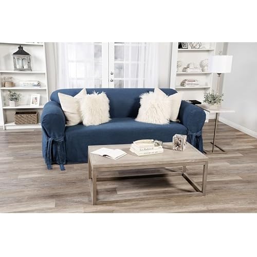 Classic Slipcovers Authentic Denim One-Piece Loveseat Slipcover - N/A