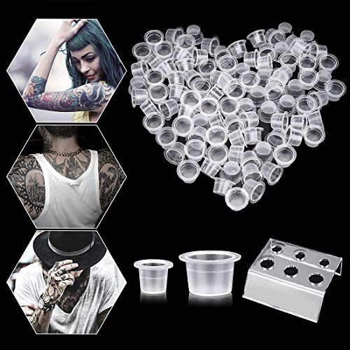 Tattoo Ink Caps Cups,peiant 200pcs Small and 200pcs Medium Tattoo Ink Cups with 2pcs Ink Cup Holder Stand for Tattoo Supplie, Stick and Poke Tattoo Kit, Tattoo Kits, Tattoo Needles, Tattoo Machine