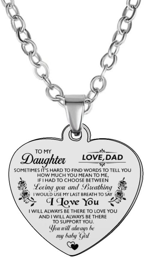 XiyantijiTo My Daughter Necklace Gifts from Dad Father Inspirational Gifts Heart Pendant Neecklace Birthday Christmas Gifts for Daughter