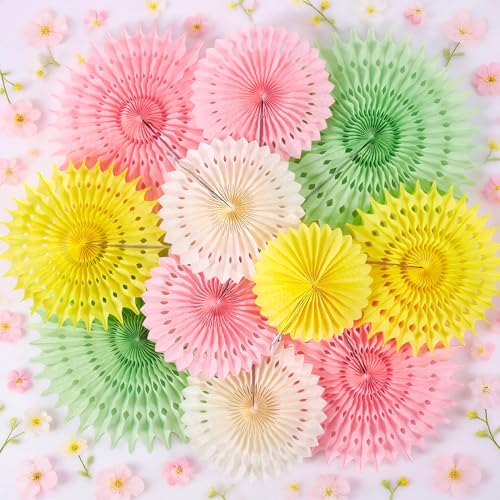 Image of Paper Jazz 11pcs Pastel Paper Fans, Soft Colorful Party Decorations for Spring, Fairy, Tea Party, Birthday Hanging Paper Flowers for Wedding, Baby Shower, Garden Decor