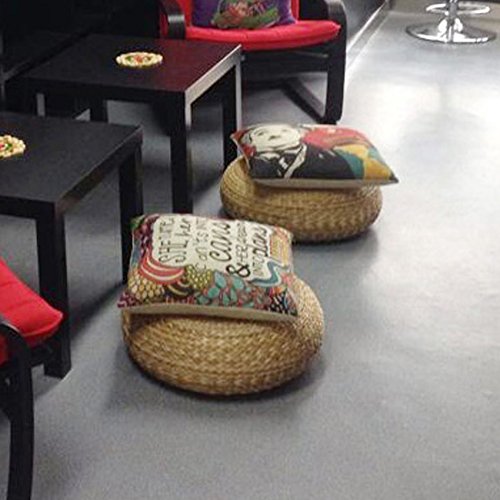 Layboo Handcrafted Eco-Friendly Breathable Padded Knitted Straw Flat Seat Cushion/Straw futon Cushion (Steel Frame 40cm(15.75 in))