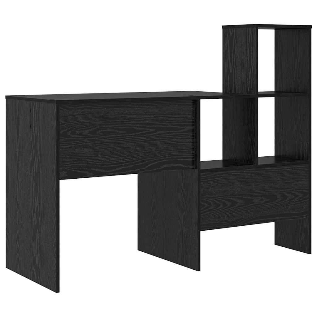 Scrivania nera effetto rovere, 131,5 x 50 x 106,5 cm, materiale in legno opaco, con 3 ripiani, moderna per la casa, ufficio, per studio, durevole, con spazio di archiviazione