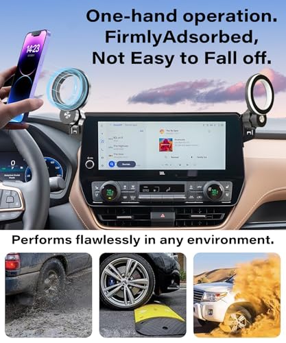 Image of Car Phone Holder for Toyota Grand Highlander / Hybrid 2024-2026 Accessories | 12.3 inch Screen Clip-On MagSafe Strong Magnetic Cell Phone Mount, Dual Slots for Driver & Passenger,360 Rotatable Hands-Free