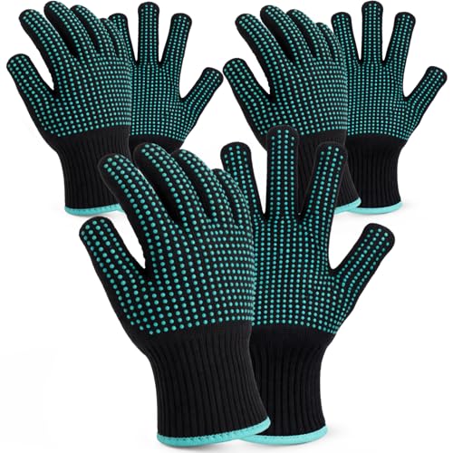 Image of Riyiper 3 Pairs Heat Resistant Gloves for Sublimation, Gloves for Heat Press with Silicone Bumps Applies to Resistant Work, Hair Styling, Universal Fit Size (Green)