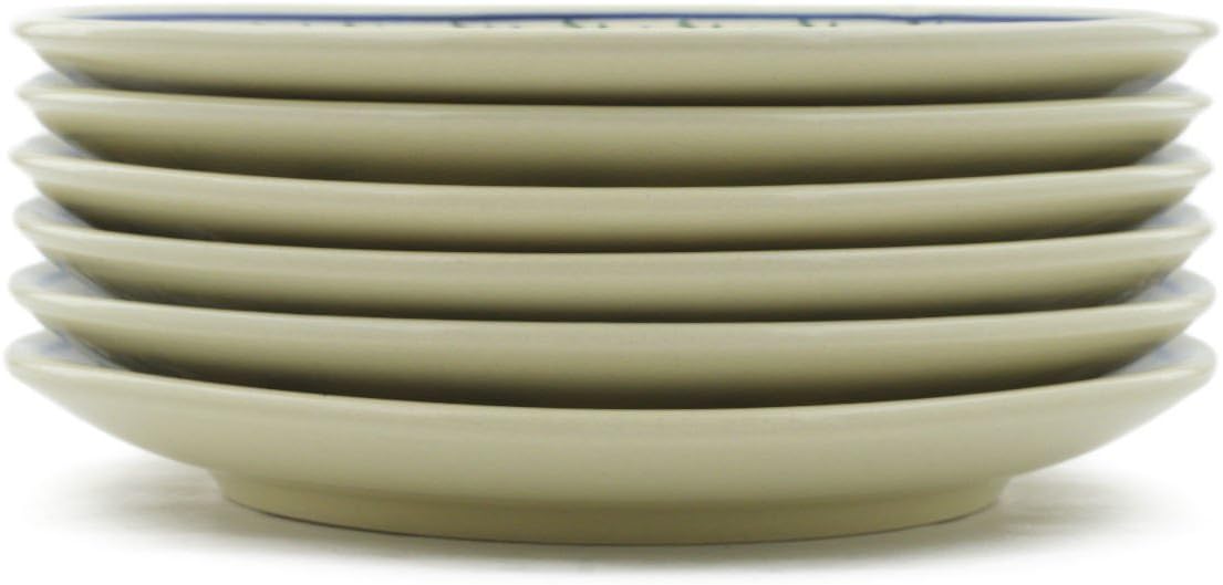 Polmedia Polish Pottery Set of 6 Dessert Plates - Pine Boughs Pattern Handmade in Boleslawiec Poland + Certificate of Authenticity