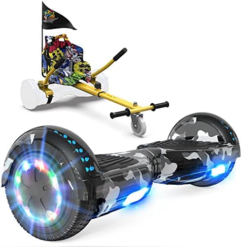 GeekMe hoverboards go kart attachment, Hoverboards with Hoverkart 6.5 inch with Bluetooth Speaker, LED Lights, Gift for Kid, Teenager and Adult