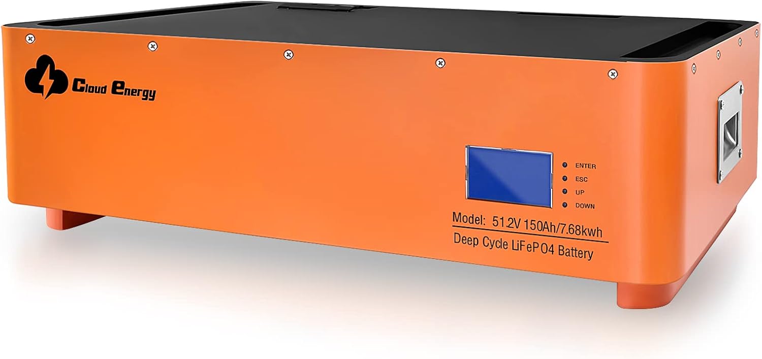 Cloudenergy 48V 150Ah Stackable LiFePO4 Deep Cycle Rechargeable Battery 6000+ Life Cycles & 10-Year Lifetime Built-in BMS & LED Monitor RV, Solar, Marine, Overland, Off-Grid