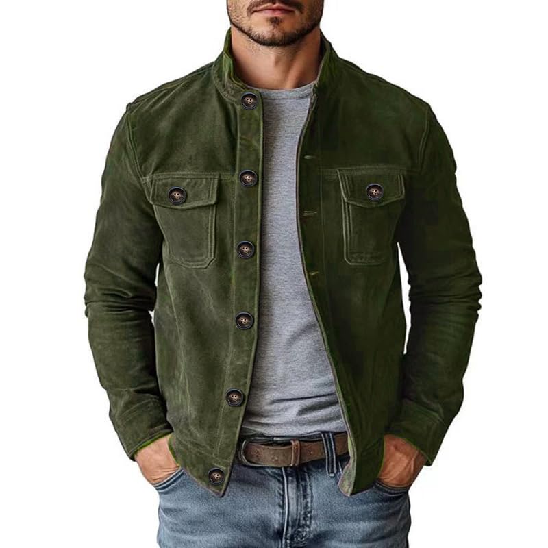 Veste en daim pour homme décontractée et boutonnée avec col montant
