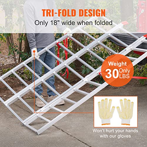 VEVOR Aluminum Ramps, 1500 lbs, Folding Loading Ramp with Load Straps, Tri-Fold Ramp for Motorcycles,UTVs, ATVs, Trucks, Lawnmowers, Snow Blowers, 77" L x 54" W, Sliver