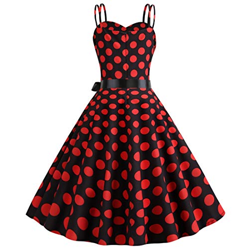 Image of Women Vintage Polka Dot 1950s Rockabilly Halter Audrey Dress Retro Floral Evening Cocktail Swing Dress