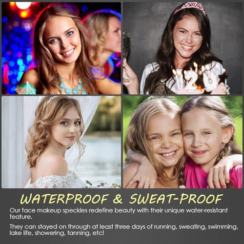 24 peças de rosto de sardas com glitter dourado e prata, sardas, remendos de maquiagem que brilham,