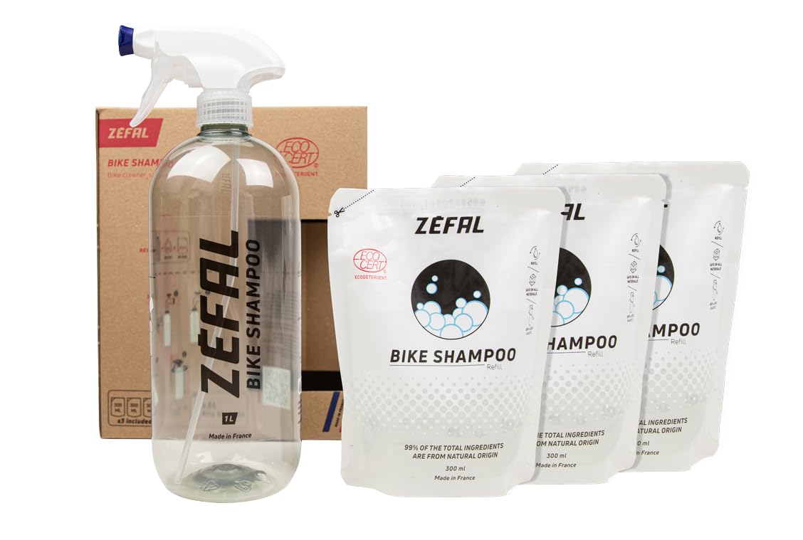 ZEFAL Bike Shampoo Bicycle cleaning Ecodetergent, 1 Litre Spray Bottle & 3x300ml Refills