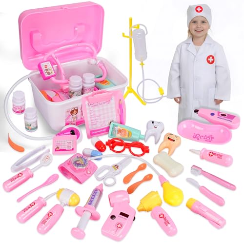 KIMIGO Maletin Medicos Juguete,Doctora Juguetes Maletin Medicos Infantil,Maletín Médicos de Simulación,Juguetes con Estetoscopio Real,Juegos de rol,Juegos Educativos Niños a Partir de 3 Años