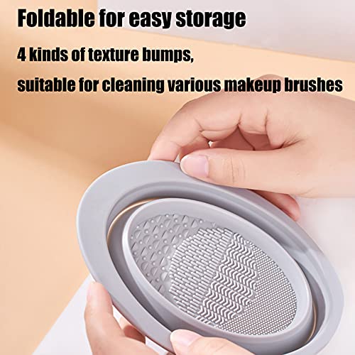 Makeup Brush Cleaning Mat, Silicone Makeup Brush Scrubber, Cosmetic Brush Cleaner, Brush Cleaning Pad, Foldable Makeup Brush Cleaning Bowl Suitable For Makeup Brush, Makeup Sponge, Powder Puff (Gray) #TOP5