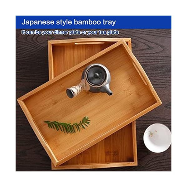Coolty 3 Stück Bambus Serviertabletts mit Griff, Holzplatten 3 Größen Groß Mittel Klein Hölzernen Tabletts für Kaffee Essen Tee Frühstück Abendessen Küche Restaurant – Bild 6