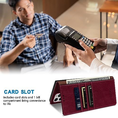Image of ZZXX for iPhone 13 Pro Wallet Case Strong Magnetic 6.1 inch,Wine Red