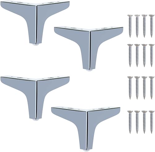 FIVEPEARS Juego de 4 patas de muebles de tocador de metal cromado pulido de 4 pulgadas, patas de repuesto modernas y resistentes para muebles para